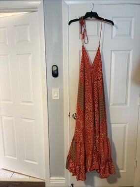 Zury Backless orange Patterned Maxi Dress - free size  silk blend